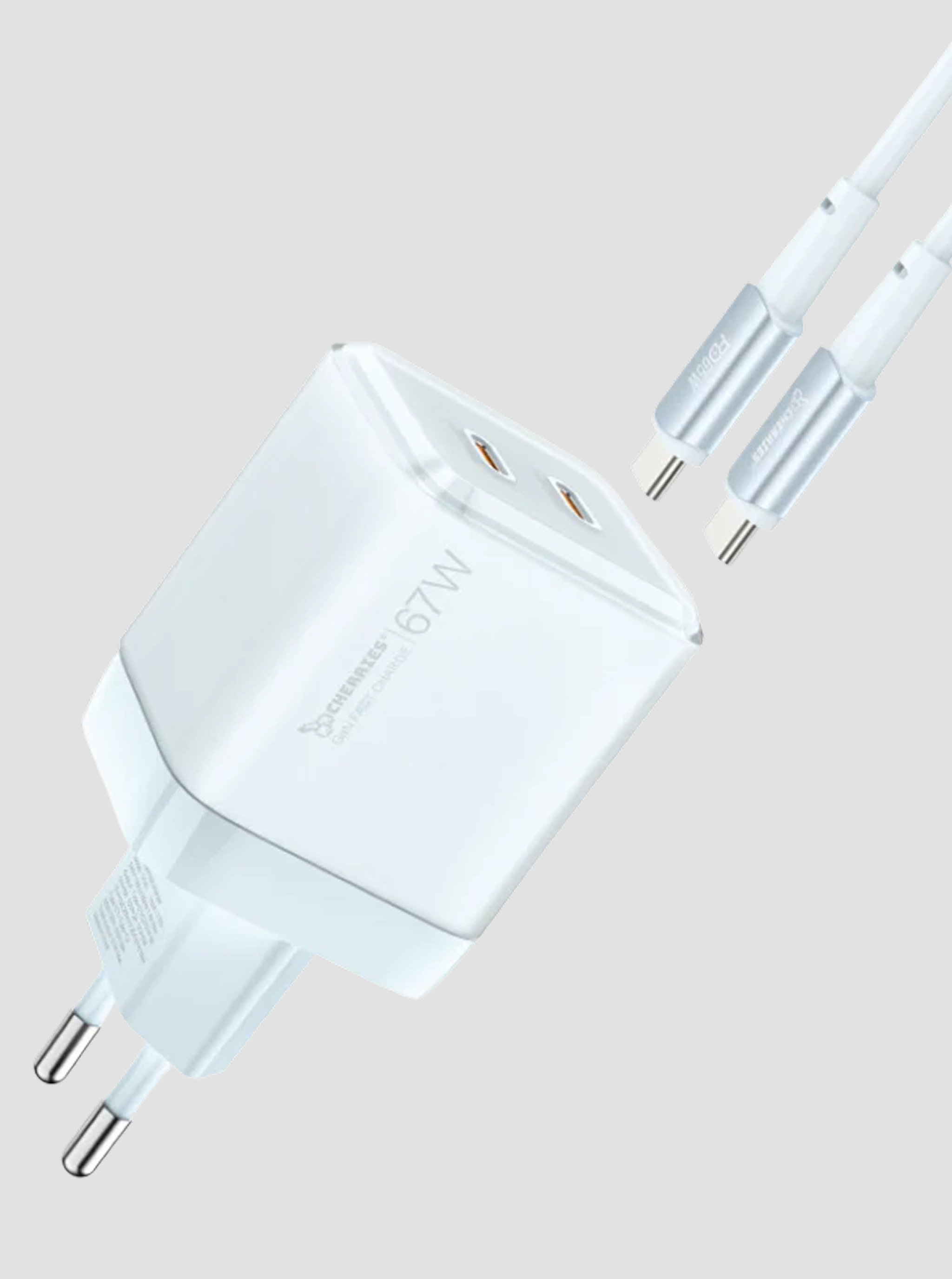 Cherries 67W USB-C Fast Charger + USB-C Cable – Ice Blue